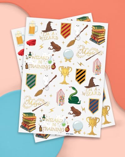 Wizard Party Temporary Tattoos - Gold Foil Kids Party Favors, 60 Designs, One Size Pack of 3