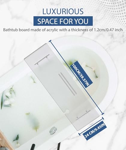 Acrylic Bathtub Caddy Tray - 39.37 x 9.45 Inch Transparent Bath Table with Book & Wine Holder