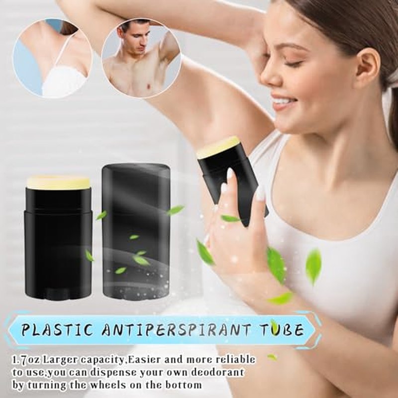 15 Pack 1.7 oz Plastic Deodorant Container,Empty Oval Twist-Up Solid Stick Tube Applicator Container for Homemade Deodorant,Shaving Soap Stick,Heel Lip Balm,Solid Lotion Bar-Top Filling,Black