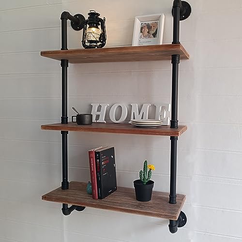 Brown 3-Tier Industrial Pipe Shelving Over Toilet Wall Storage Rustic Farmhouse