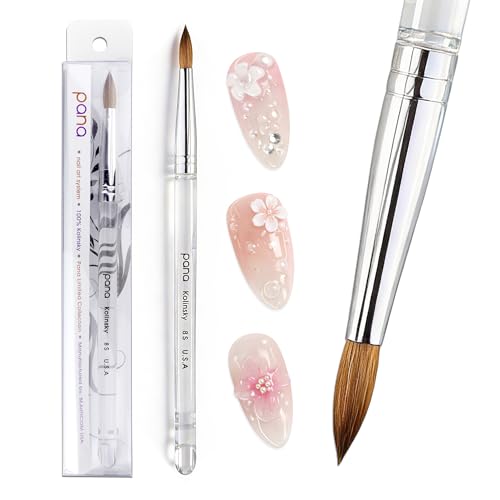 PANA Pure Kolinsky Nail Brush Size 8 Clear Acrylic Handle for Nail Art & Extensions