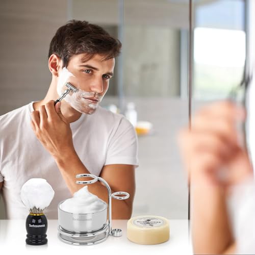 5-in-1 Men's Shaving Kit with Black Handle - Badger Brush, Safety Razor, Bowl & Goat Milk Soap