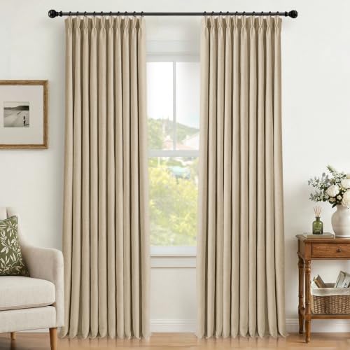 Blackout Curtains 96 Inch Long - Oatmeal Pinch Pleated Linen Blend, Pack of 2 - Room Darkening Insulated Window Drapes, Variation of Bare | 40"W x 96"L