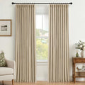 Blackout Curtains 96 Inch Long - Oatmeal Pinch Pleated Linen Blend, Pack of 2 - Room Darkening Insulated Window Drapes, Variation of Bare | 40"W x 96"L