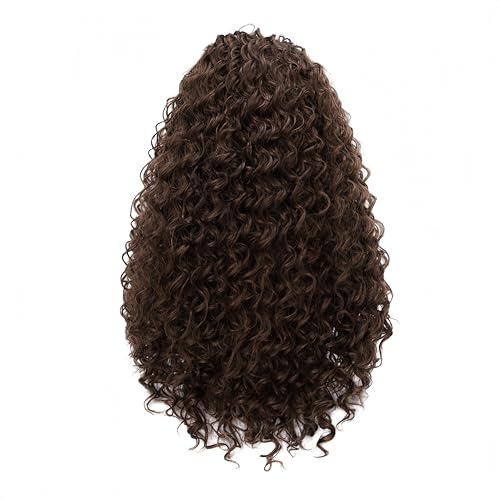 Mens Brown Curly Synthetic Wig - Fluffy Long Halloween Cosplay Hair - Variation Brown-3