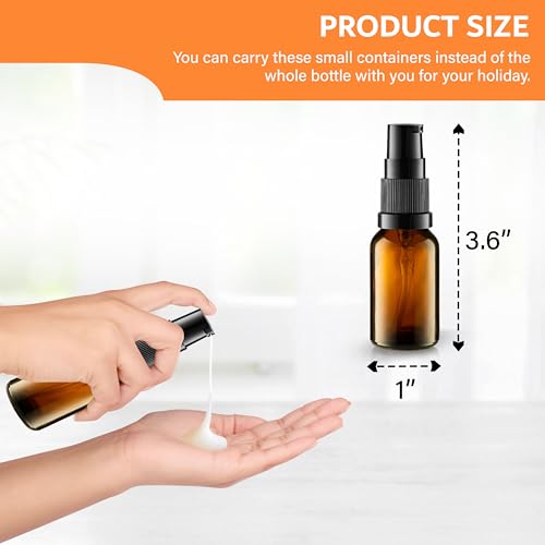VitalUp Amber Glass Refillable Lotion Bottles 12-Pack - 15ml Travel Containers
