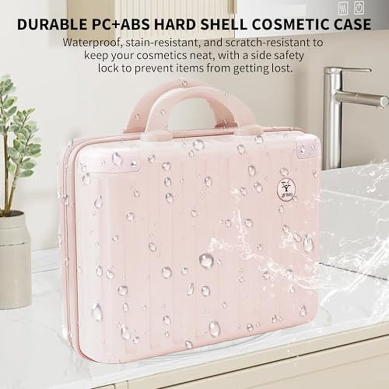 14 Inch Portable Makeup Travel Case Hand Luggage, Hard Shell ABS Cosmetic Organizer with Safety Lock, Small Carry-On Travel Bag for Women£¨Pink£©