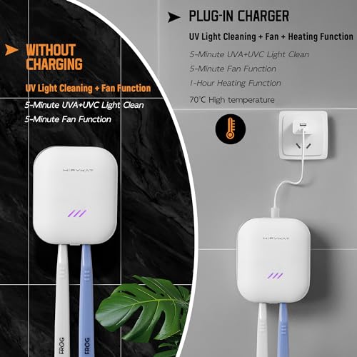 Toothbrush Sanitizer Case with UV-C Lights & Fan Drying - White 2 - Portable & Rechargeable