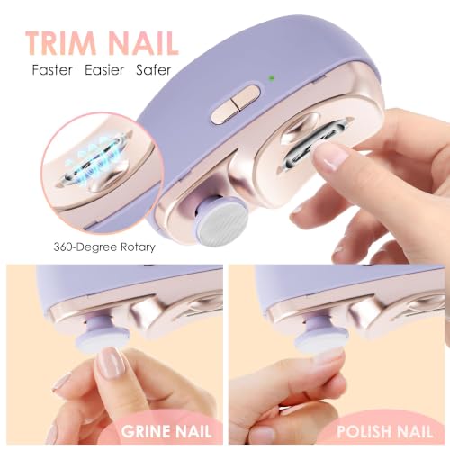 Electric Nail Clipper File Toenail Trimmer 3-in-1 Upgraded Automatic - Light Purple