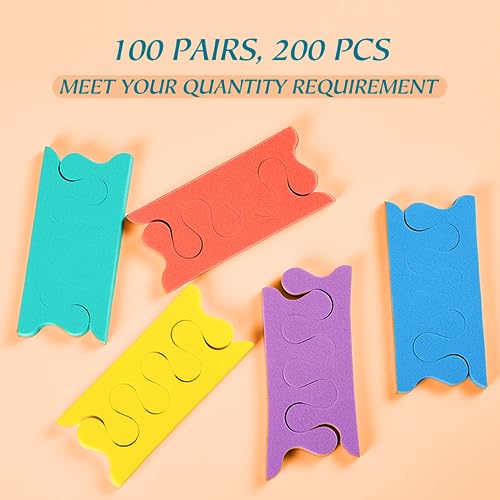 NOVAL Foam Toe Separators for Pedicure, 200 PCS (100 Pairs) Bulk Toe Spacers for Women, Nail Polish and Salon Use