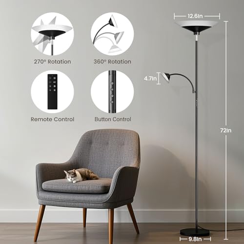 SIBRILLE Black 2-in-1 Dimmable Floor Lamp with Remote & Touch Control