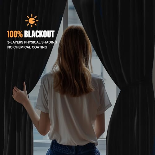 Black Room Divider Curtains with Ceiling Track Set - 180W x 96L, Blackout, Floor to Ceiling, Pack of 1, Variation of THIS Listing