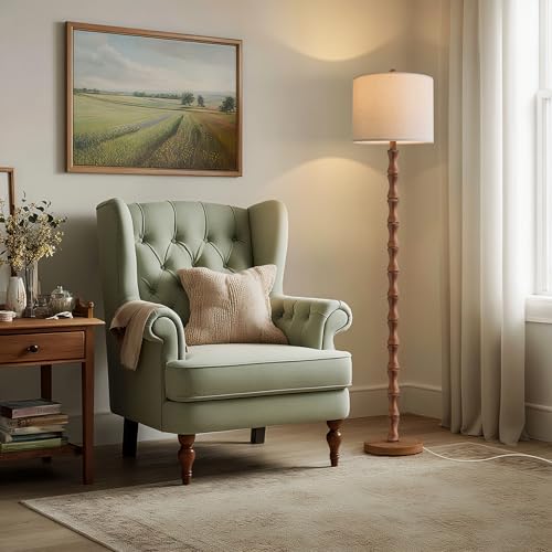 62-Inch Rustic Farmhouse Floor Lamp with Remote & Dimmable Bulb - Warm Brown