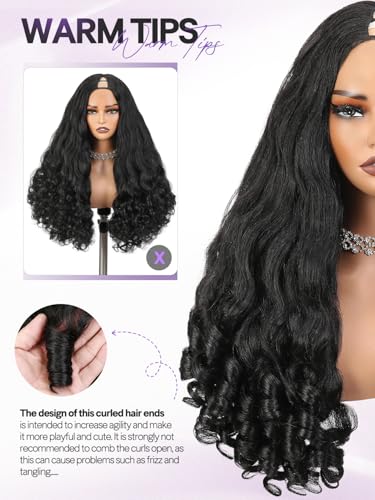 Black Yaki Curly V Part Wig 24 Inch Loose Wave Bouncy Curl Ends - Black