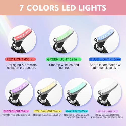 Red-Light-Therapy-for-Face and Neck Massager,7 Colors Womens Skin Rejuvenation Lifting Facial Massager Tool for Toning,Glow Boost (Black)