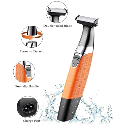 KEMEI Waterproof Cordless Beard Trimmer Men with Orange Variation, USB Rechargeable Body & Hair Groomer