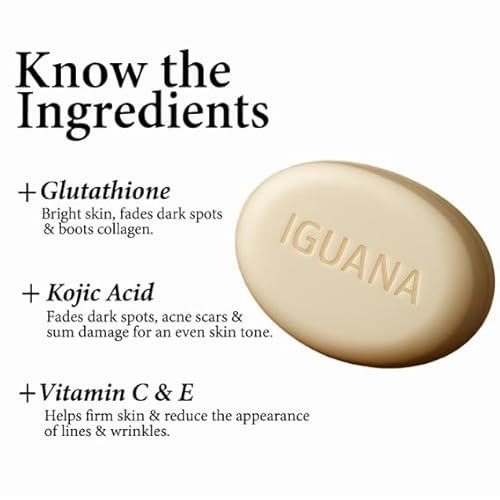 Iguana Glutathione Skin Whitening Soap | Brightening & Even Tone Bath Bar for All Skin Types | 75g x 4 Pack | Gentle, Moisturizing & Radiance-Enhancing Soap