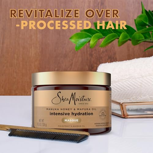 SheaMoisture Hair Mask, Manuka Honey & Mafura Oil Intensive Hydration Masque 2-Pack for Revitalizing Extra Dry, Damaged Hair, Frizz Control, 12 Oz Ea