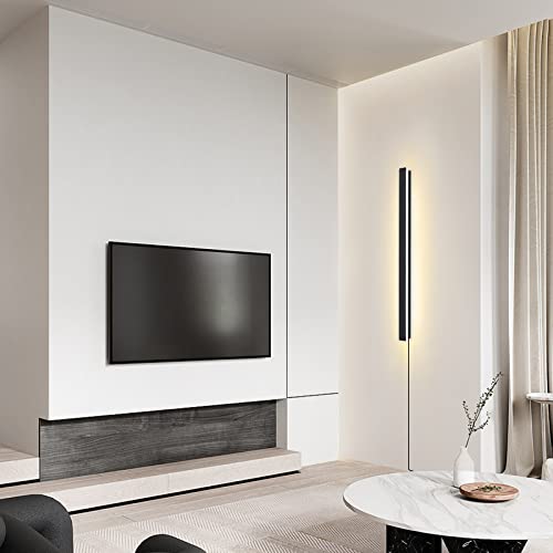 Black 39.3-Inch LED Wall Sconce - Modern Long Wall Light with Plug-In Cable