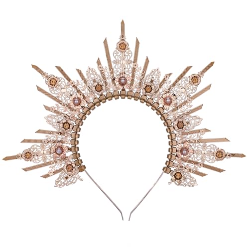 Handmade Spiked Halo Crown - Sun Goddess Headband with Zip Tie - Yellow