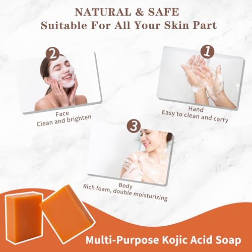 EUQEE Glutathione Kojic Acid Soap, 5 oz Glutathione Soap Bars with Glutathione, Vitamin C, Collagen for Rejuvenating Skin, Reduces the Appearance of Dark Spots Fine Lines with a Foaming Net- 2 x 142g