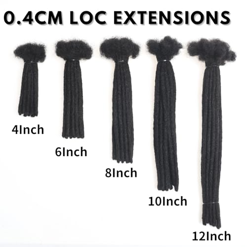 4 Inch Human Hair Dreadlock Extensions - 20 Strands, 0.4cm Thickness, Natural Black - Handmade, Dyed & Curled Ready for Styling