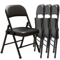 Black PU Leather Folding Chairs with Cushion 4 Pack Heavy Duty Steel - Variation: Black PU Leather