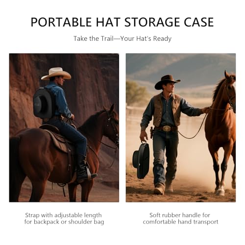 Anysiny Cowboy Hat Travel Case - Black, Crush Proof, Fits 2 Hats with Adjustable Straps