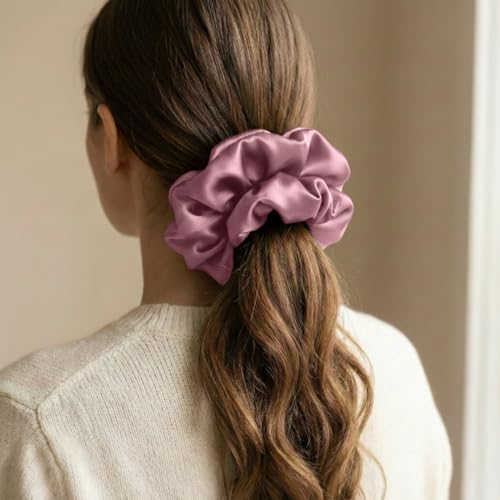 Oversized Mulberry Silk Pillow Scrunchie Air - Dusty Rose, 1Pc - No Crease Hair Tie