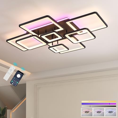 100W Modern LED Ceiling Light with RGB Backlight, Dimmable Flush Mount Fixture