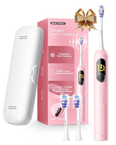 SAKYPRORAL Kids Electric Toothbrush Pink with Brushing Score & Timer - Ages 6-15, Soft Bristles, Rechargeable, Travel Case (1 Pack)