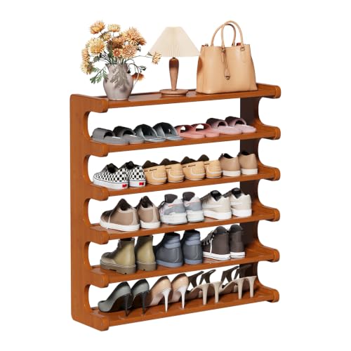 Leo IRis Brown Bamboo 4-6 Tier Shoe Rack - Space Saving Entryway Organizer