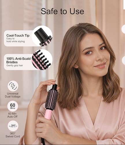 Farery Mini Thermal 1 Inch Curling Brush Pink for Short Hair Styling