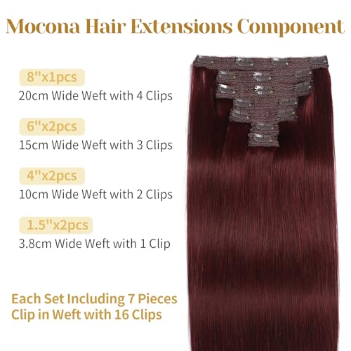 Clip in Hair Extensions Real Human Hair Burgundy Red 18 Inch 7pcs 70g/Pack - Soft, Straight, Easy to Use for Women - Variation of THIS listing