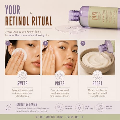 Pixi Retinol Tonic 8.5 Fl Oz - Smoothing & Firming Facial Toner with Peptides