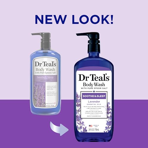 Dr Teal's Sleep Body Lotion, 24-Hour Moisture, with Melatonin, Lavender & Chamomile Essential Oils & Body Wash with Pure Epsom Salt, Soothe & Sleep with Lavender, 24 fl oz (Pack of 2)