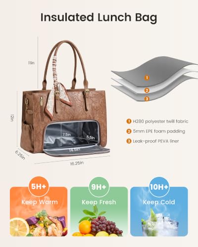 Women's Work Tote Bag with Insulated Lunch Compartment - Fits 15.6 Inch Laptop