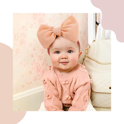 YanJie Assorted Baby Headbands with Bows Set of 14 – Handmade Nylon Elastic Hairbands for Newborns, Girls & Toddlers (Black, Red, Pink)