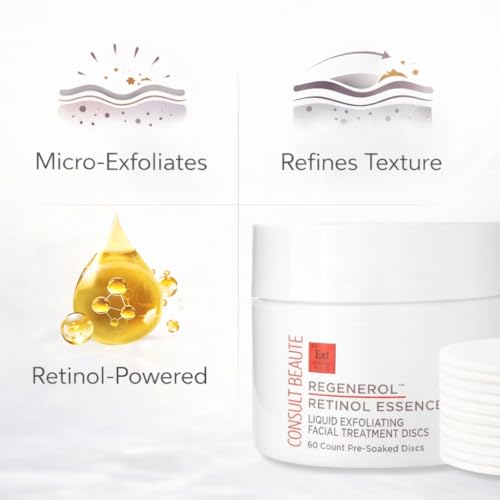Consult Beaute Regenerol Retinol Facial Pads - Micro Exfoliating, Smoother Skin - 60 Disposable Wipes (2 Pack)