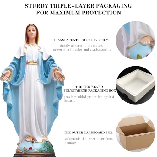 HOLLOII 19 Inch Virgin Mary Statue Blue Hand-Painted Our Lady of Grace Religious Figurine for Prayer & Home Decor