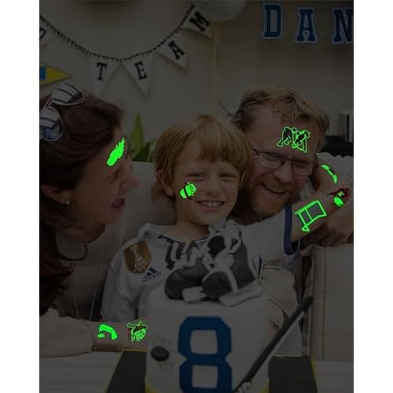164 Pieces Luminous Ice Hockey Temporary Tattoos, Glow in The Dark Ice Hockey Themed Tattoos Stickers Party Favors for Hockey Party Decorations Supplies