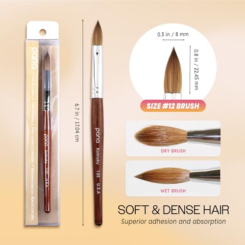 Acrylic Nail Brush Size 12 Oval Crimped Kolinsky Hair with Mahogany Handle