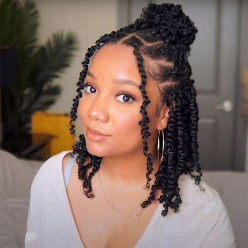 LOS MOEER 8 Pack Passion Twist Crochet Hair 10 Inch 1B Pre-Twisted Soft Lightweight