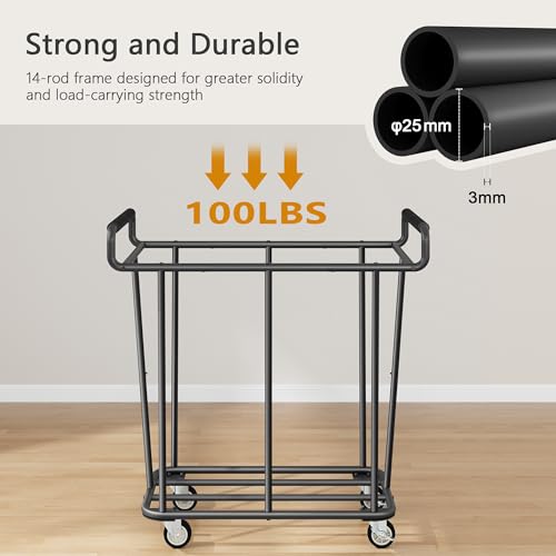 Gewudraw Extra Large Laundry Hamper with Wheels - Black, 360L Capacity, Heavy Duty, 1-Section