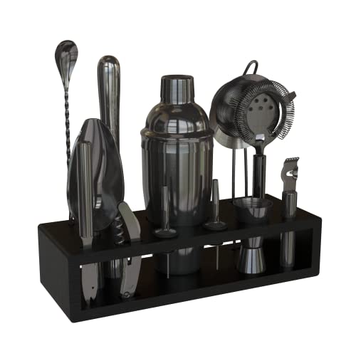 Gunmetal Highball & Chaser 13-Piece Cocktail Shaker Set Stainless Steel Bartender Kit