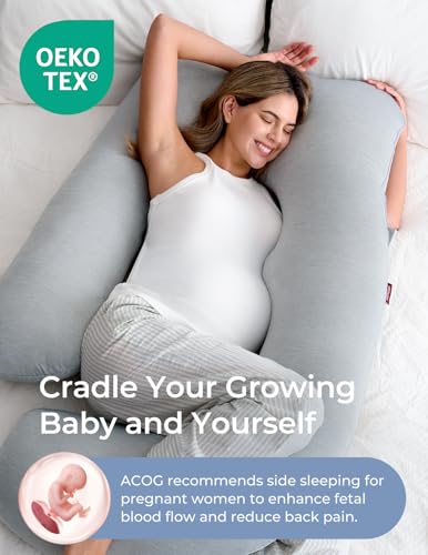 Momcozy Cooling Pregnancy Pillow U Shape Full Body Maternity Pillow - Grey