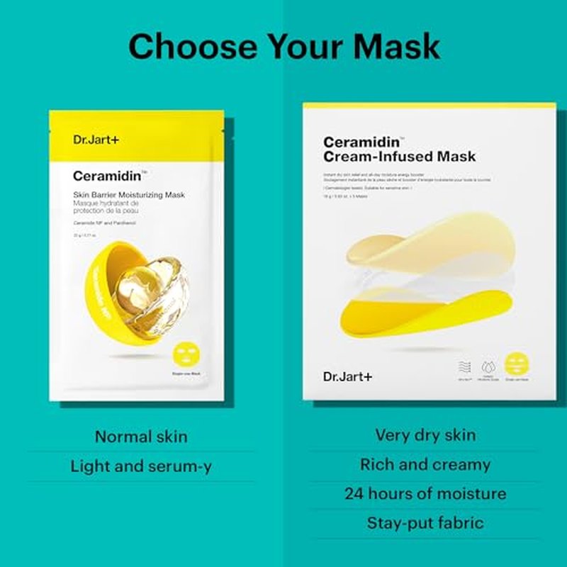 Dr.Jart+ Ceramidin Cream-Infused Korean Face Mask for Dry Skin with Ceramides and Panthenol | Sheet Mask | Korean Skin Care | Travel Size, 1 Pack