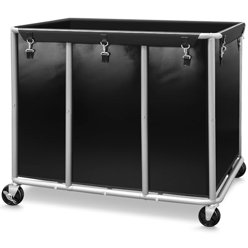 Storage Maniac Black Commercial Laundry Cart with 420L Capacity & Lockable Casters