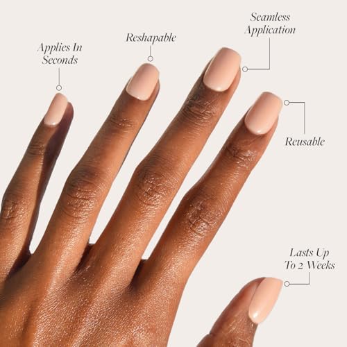 Glamnetic x GLAMZILLA Press On Nails - FOR THE ¡°IT¡± GIRLS | Short Squoval Nude Fake Nails, Semi-Transparent, Salon Quality, Everyday | 15 Sizes - 30 Nail Kit with Glue