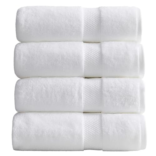 Bright White 4-Pack Cotton Hotel-Quality Bath Towels - 30x52 Inches